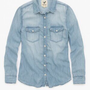 Wild Blue Sadie Robinson Women’s Medium Chambray Denim Button-Down Shirt-A214